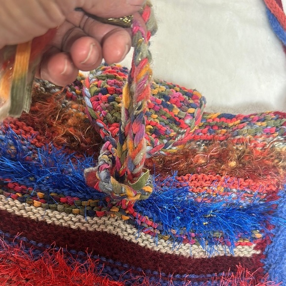 Red and Blue Hobo Bag with Bohemian Flair - Picture 2 of 11